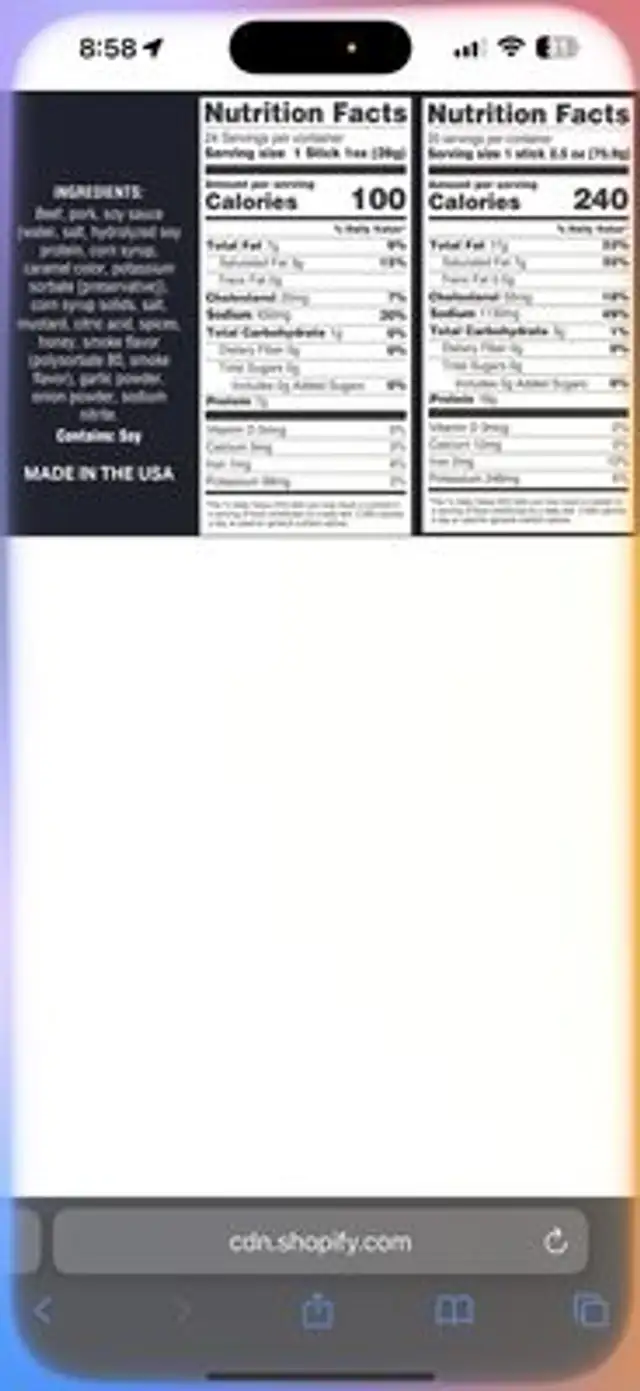 Meat Stick nutrition facts table