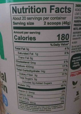 Original Protein Powder nutrition facts table