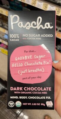 100% Cacao Dark Chocolate with organic chocolate nibs