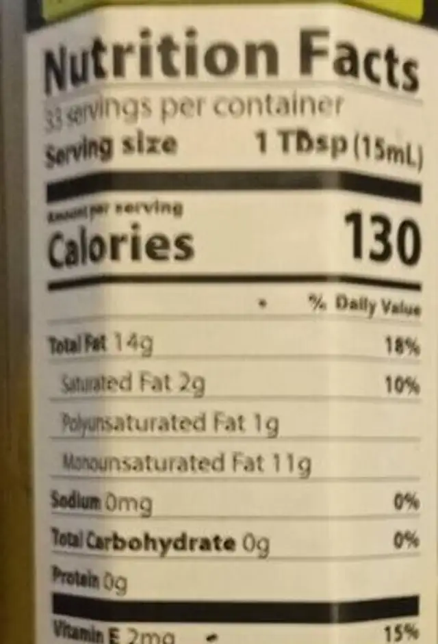 Oli extra Virgin olive oil nutrition facts table