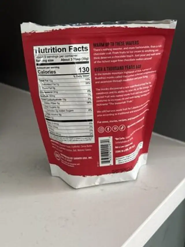 Chocolate Melting Wafers nutrition facts table
