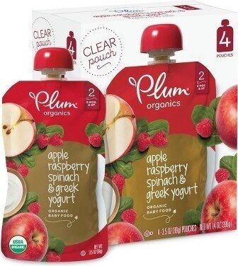 Plum Stage2 Greek Yogurt Baby Food Raspberry Spinach front packaging