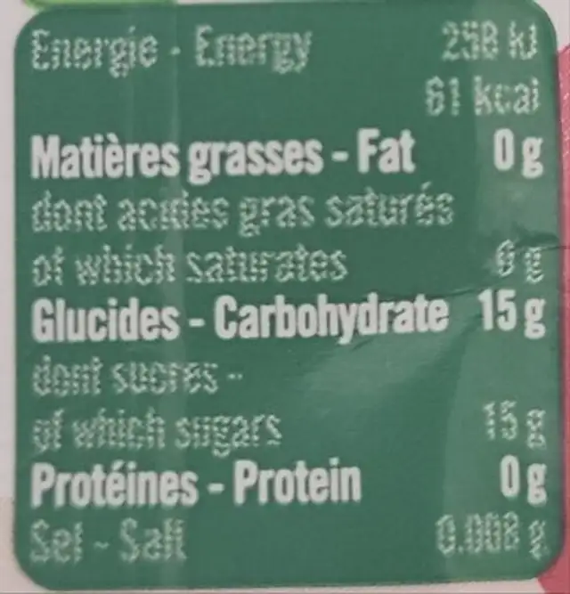 Ayana nutrition facts table