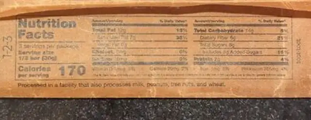 Powerhouse Blend 65% Dark Chocolate + Cocoa Nibs nutrition facts table