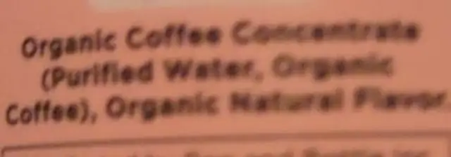 Pop & Bottle caramel coffee concentrate ingredients label