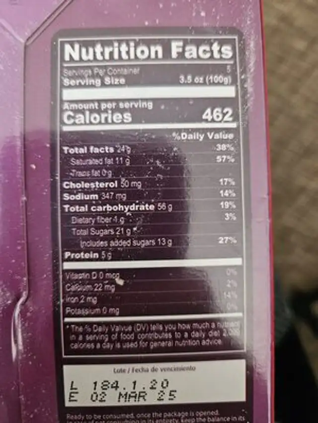 turron de doña pepa nutrition facts table
