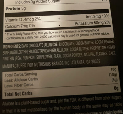 Chocolate Swealthy Snax ingredients label