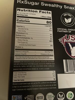 Chocolate Swealthy Snax nutrition facts table