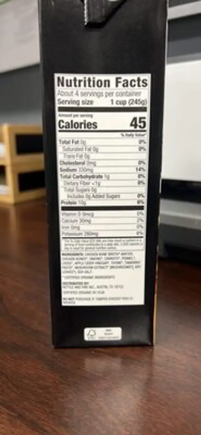 Classic Chicken Bone Broth nutrition facts table