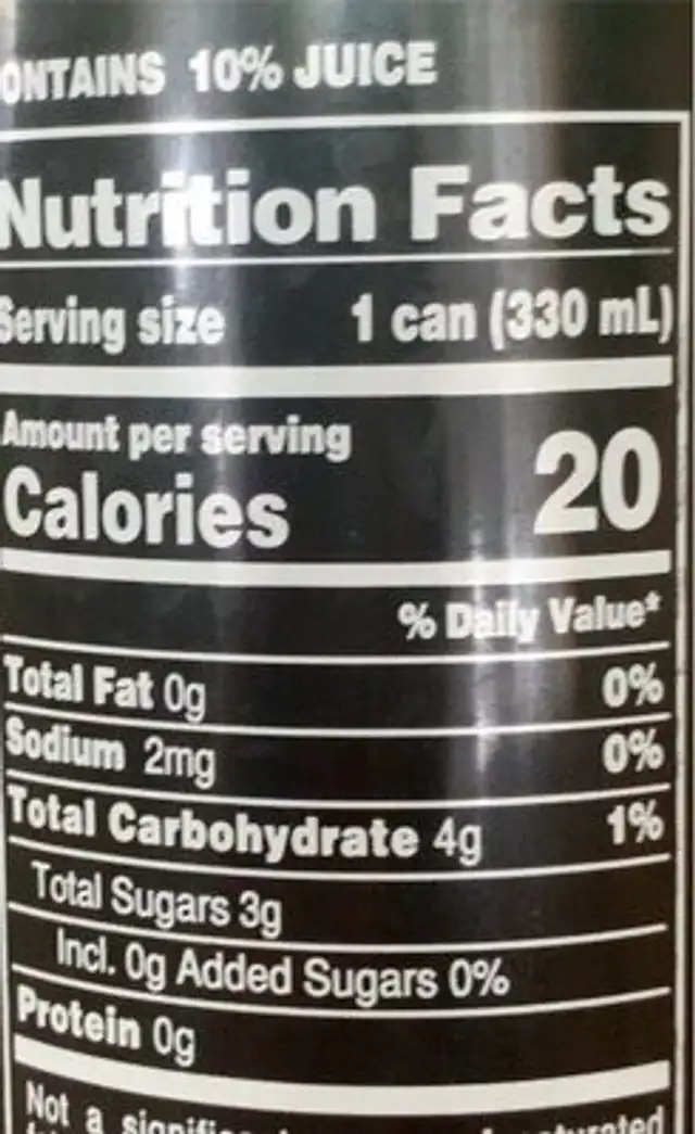 Green orangeade nutrition facts table