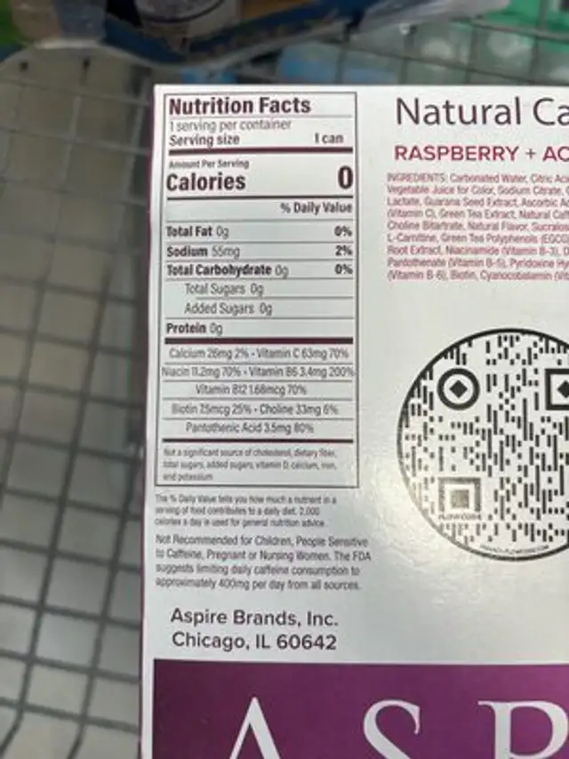 Unknown nutrition facts table