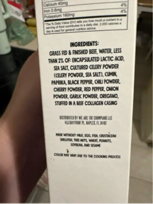 Chomps Taco Flavor ingredients label