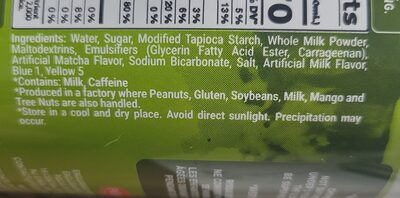 matcha bubble tea ingredients label