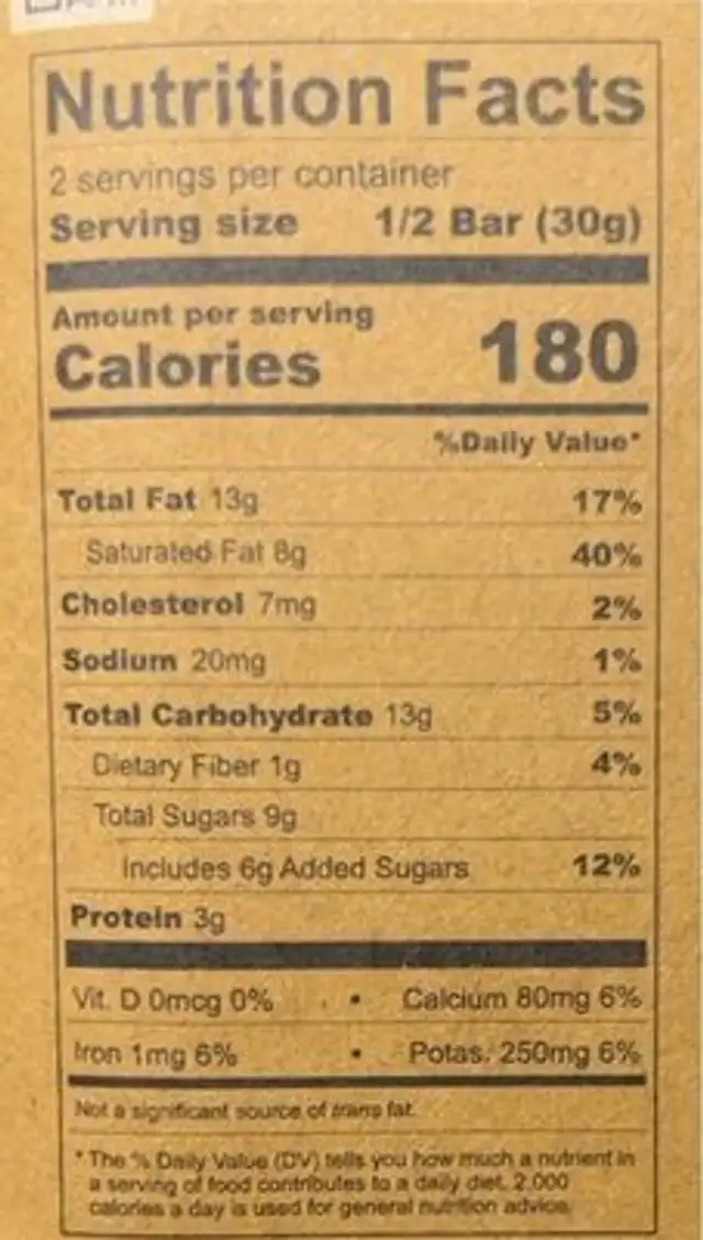 SIMPLE MILK CHOCOLATE nutrition facts table