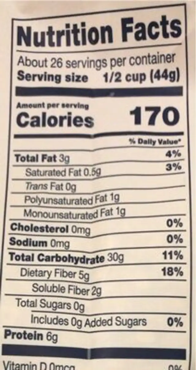 Minute Oats nutrition facts table