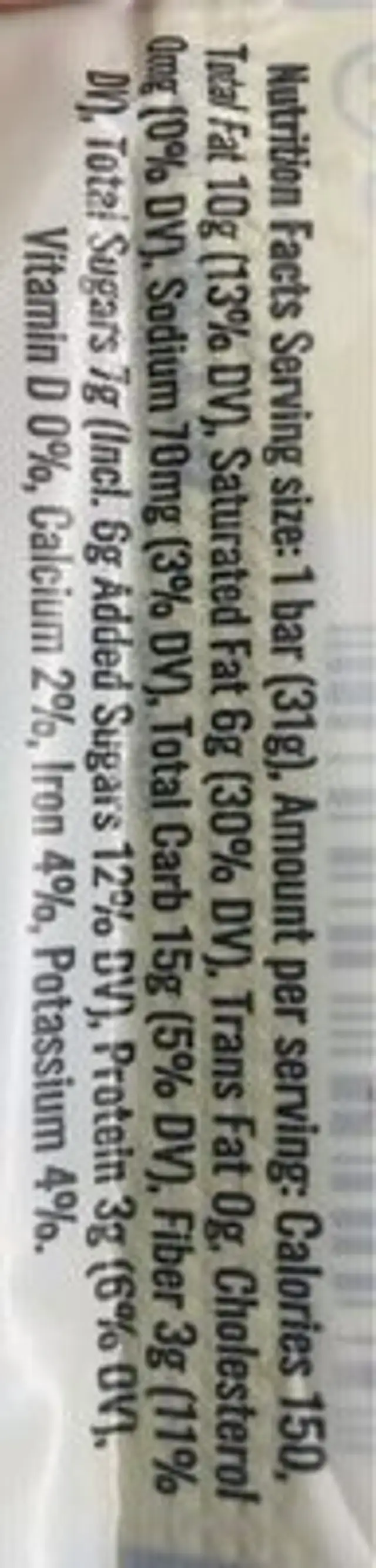 Lemon Coconut Bars nutrition facts table