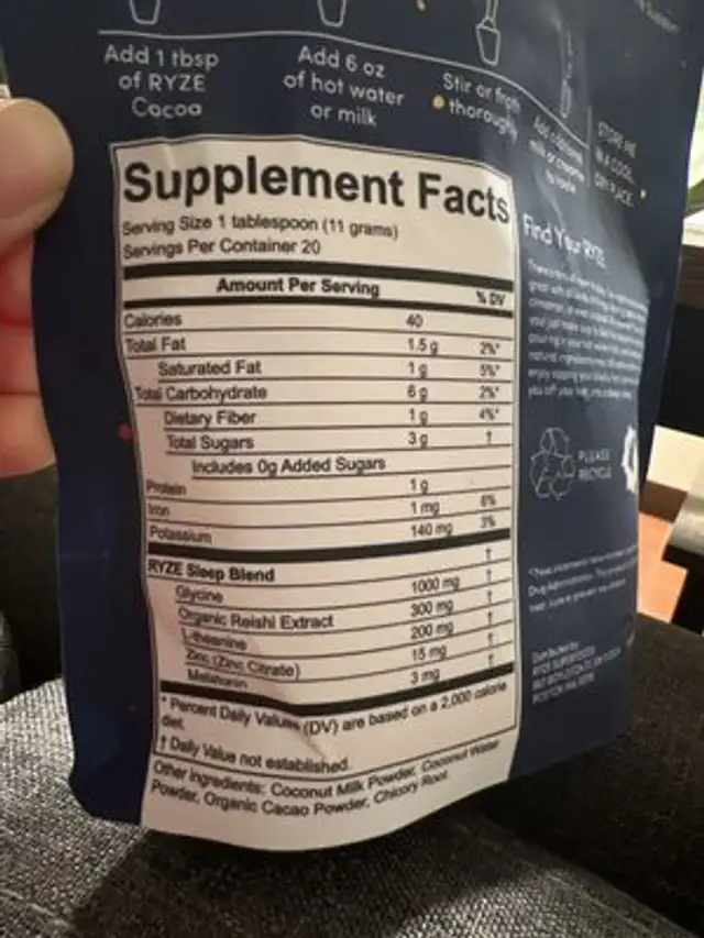 Unknown nutrition facts table