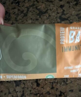 Grass fed protein immunity bar front packaging