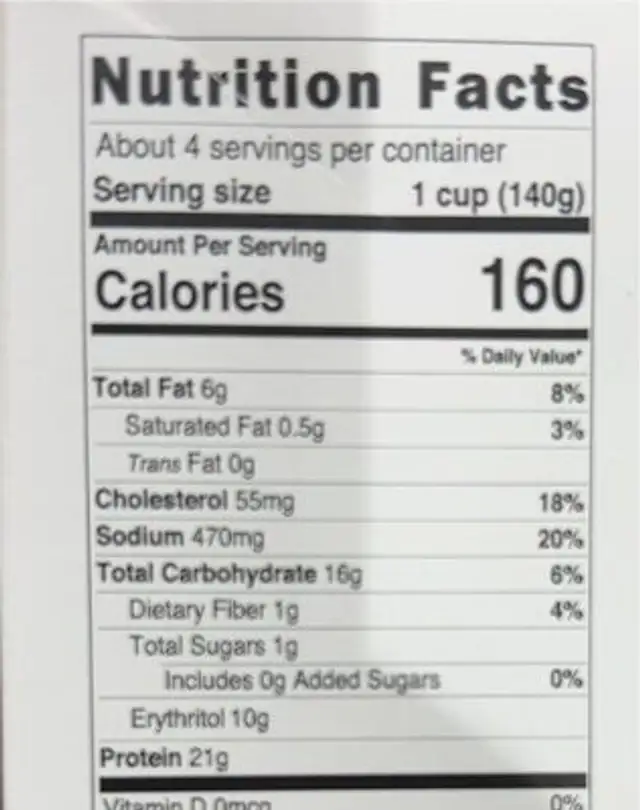 General Tso’s Chicken nutrition facts table