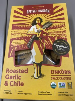 Roasted Garlic & Chile Organic Einkorn Flatbread Snack Crackers