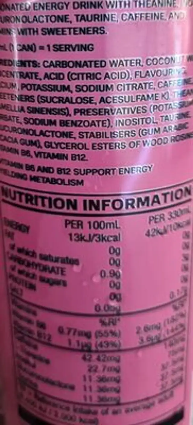 PRIME STRAWBERRY& WATERMELON nutrition facts table