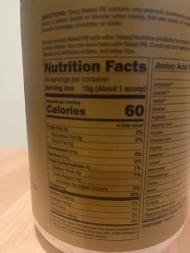 Naked PB nutrition facts table