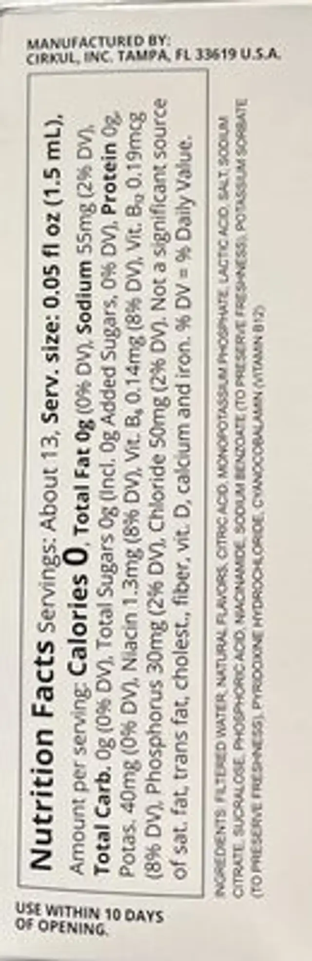 FitSip Mixed Berry +Electrolytes nutrition facts table