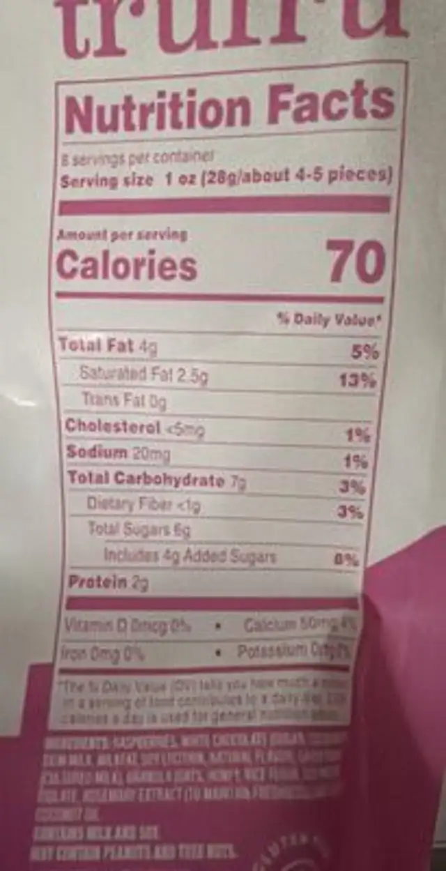 FROZEN FRESH RASPBERRIES nutrition facts table