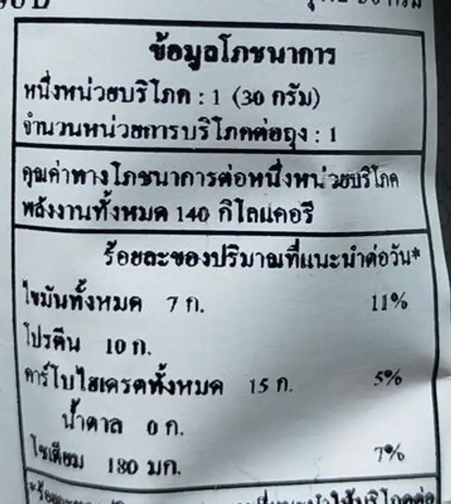 โมเมนตั้ม รสชีส nutrition facts table