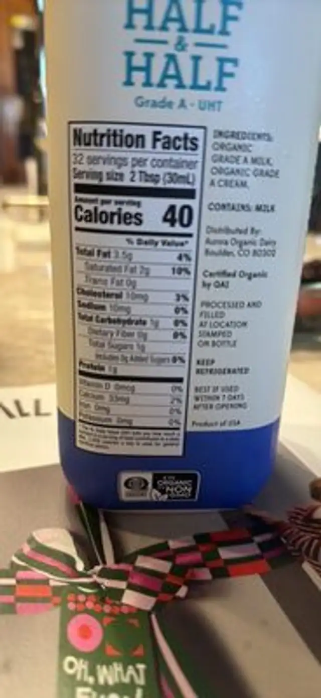 Half & Half nutrition facts table
