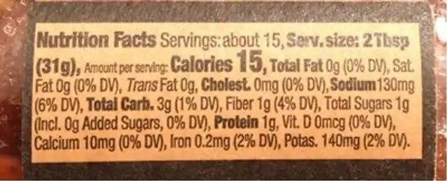Original Salsa nutrition facts table