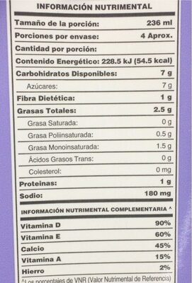 Alimento liquido sabor almendra nutrition facts table