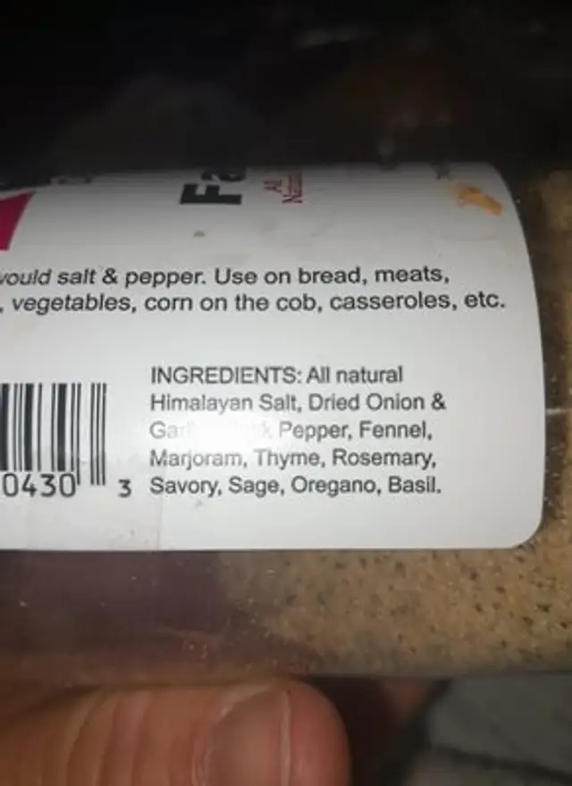 Unknown ingredients label