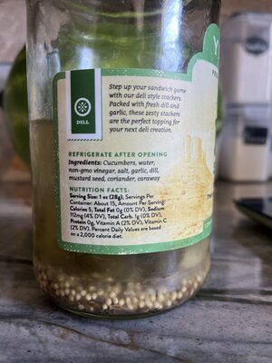 Pickles nutrition facts table