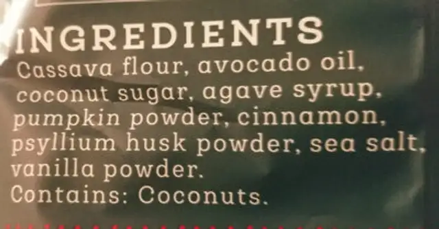 Buñuelos Cinnamon Crisps ingredients label