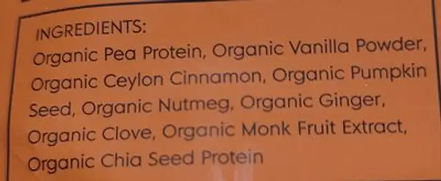 Pumpkin Spice Protein ingredients label