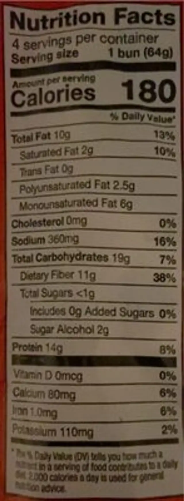 Golden Wheat Hamburger Buns nutrition facts table