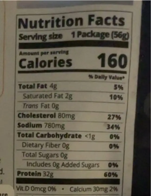 Kalahari Biltong nutrition facts table