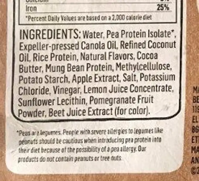 Beyond Burger ingredients label