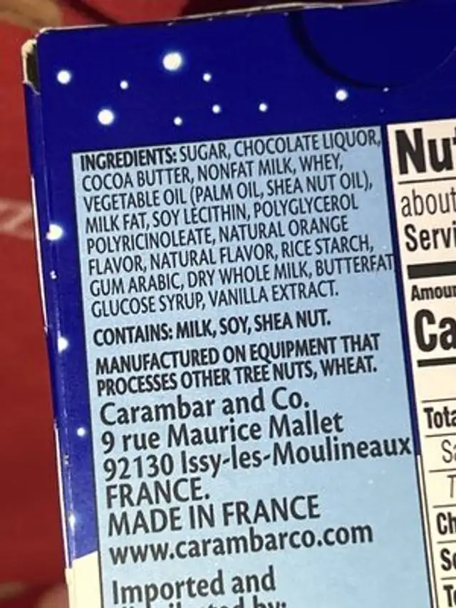 Terry’s Orange Snowballs ingredients label