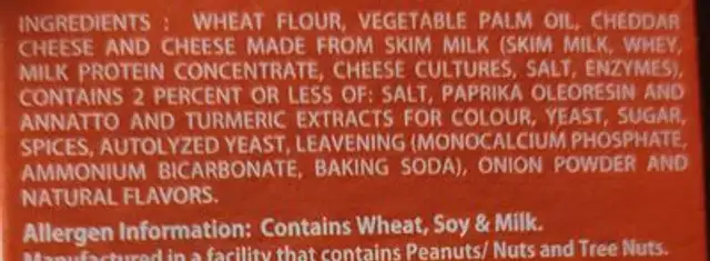 cheddar cheese crackers ingredients label