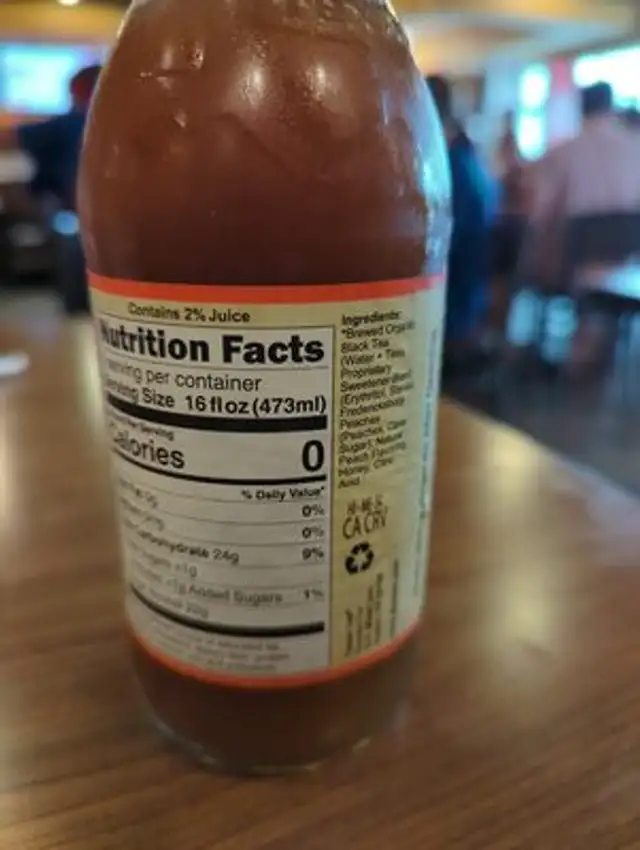Fredericksburg Peach Tea nutrition facts table