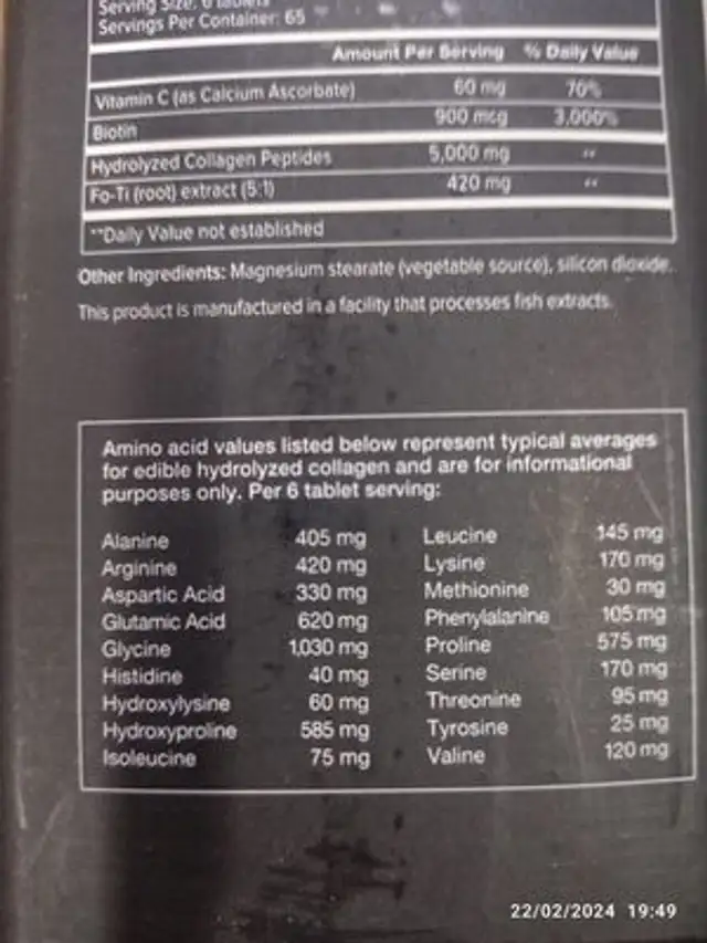Unknown nutrition facts table