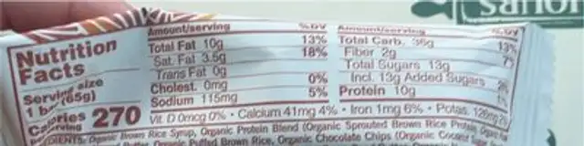 Organic Macrobar Dark Chocolate + Almonds nutrition facts table