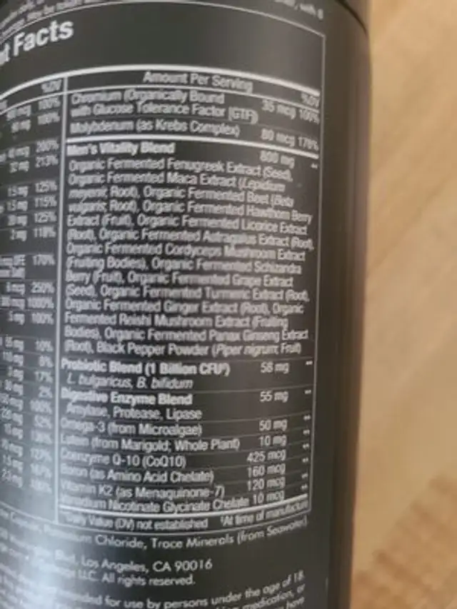Unknown nutrition facts table