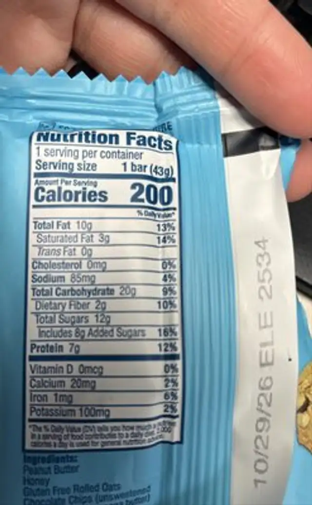 Oatmeal Chocolate Chip nutrition facts table