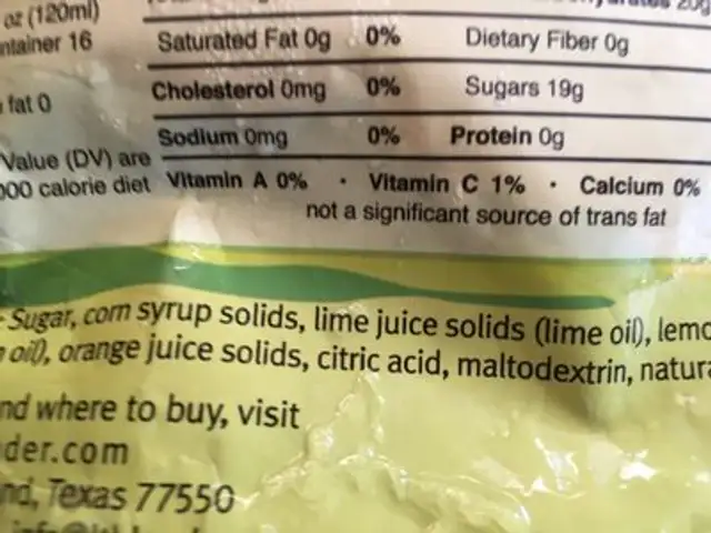 Margarita ingredients label