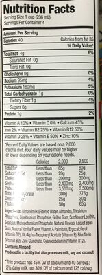 Almondmilk Unsweetened Original nutrition facts table
