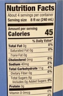 Coconut Water Original nutrition facts table