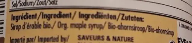 Fondant d'érable biologique ingredients label